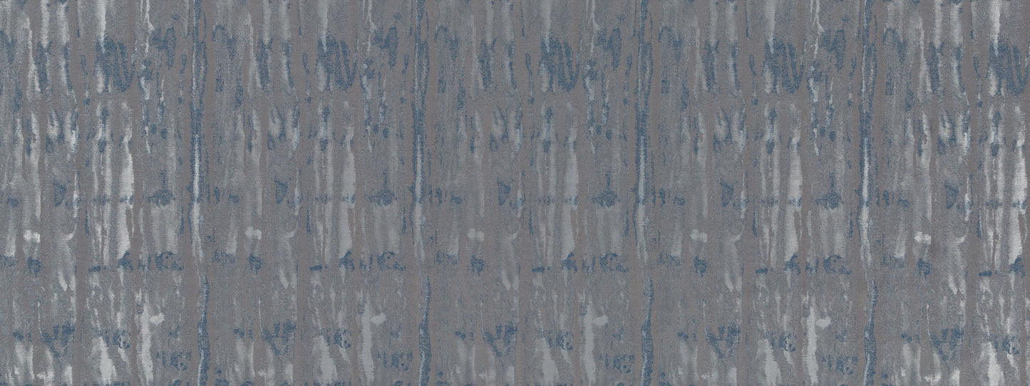 Blue-gray textured drapery fabric with irregular vertical streaks; abstract pattern.