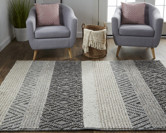 2' X 3' Gray Wool Floral Hand Woven Area Rug