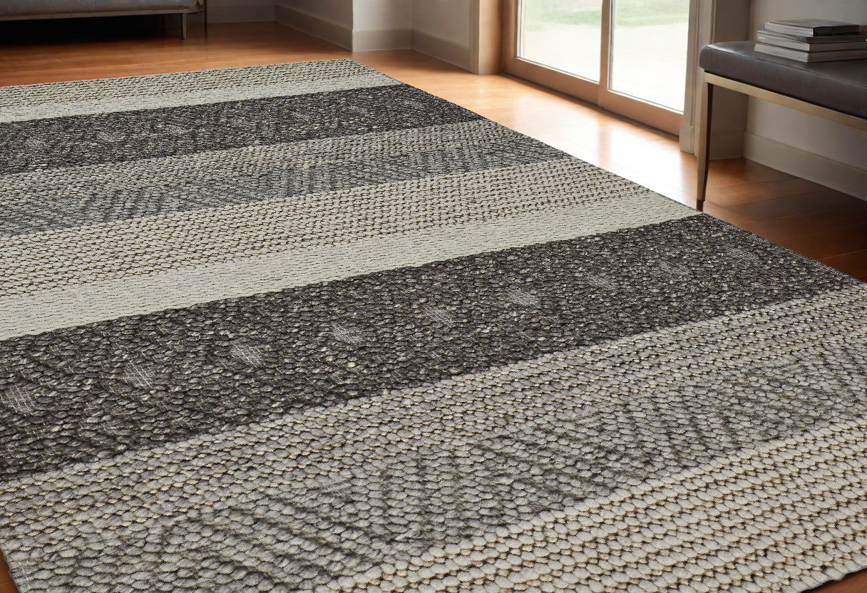 10' X 13' Gray Wool Floral Hand Woven Area Rug