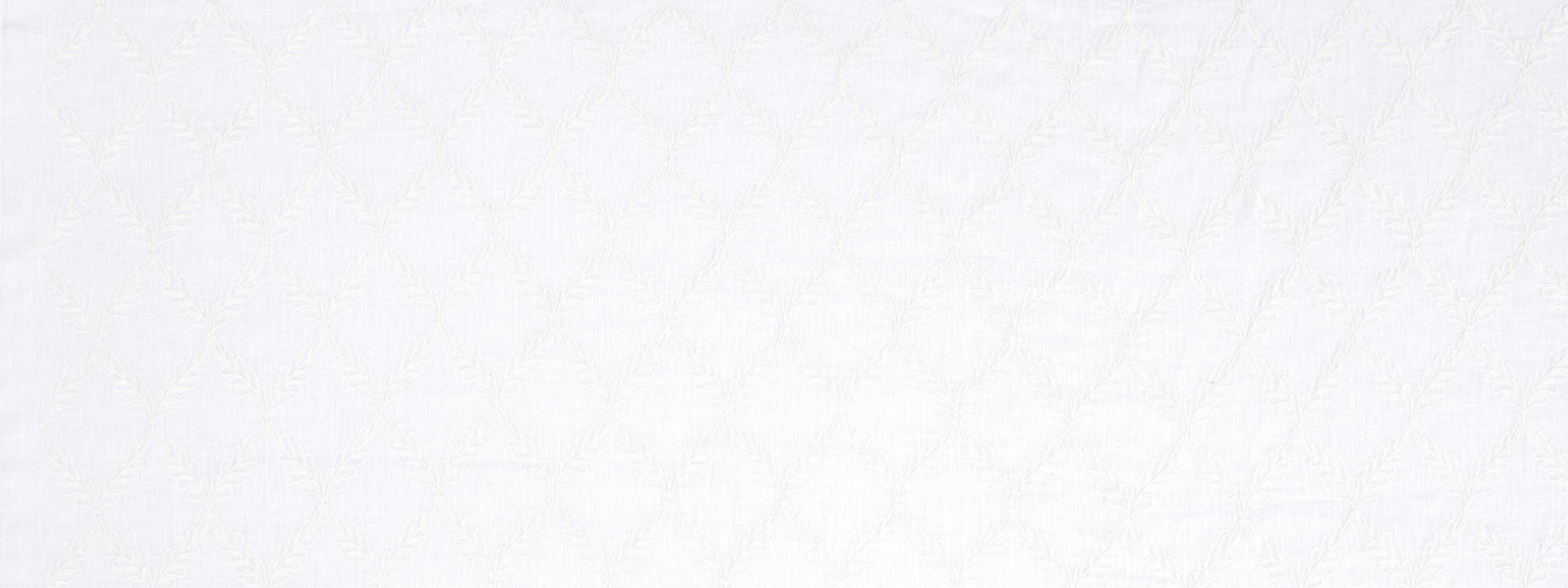 Light gray linen-textured fabric with a subtle white damask lattice floral pattern.