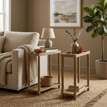 Set Of Two 24" Oak Brown Wood Rectangular End Tables With Shelf