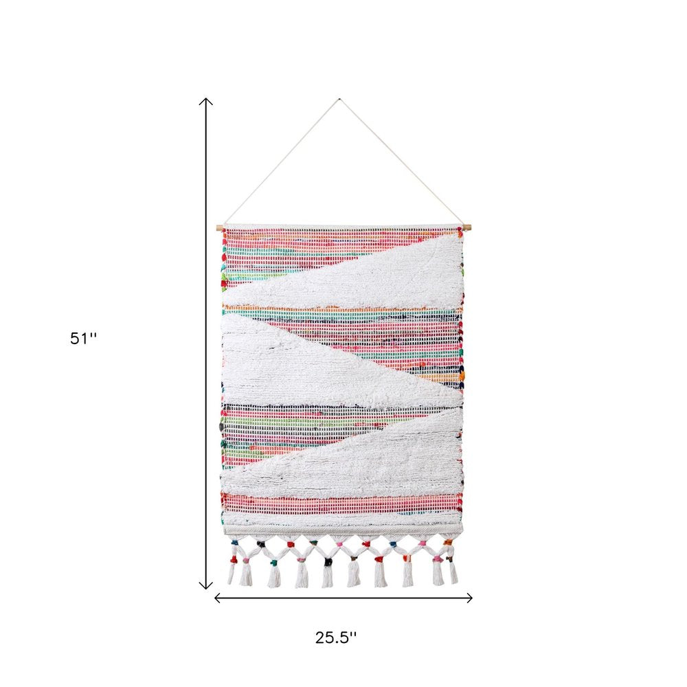 51" X 26" Green Red And White Abstract Wool Hanging Tapestry