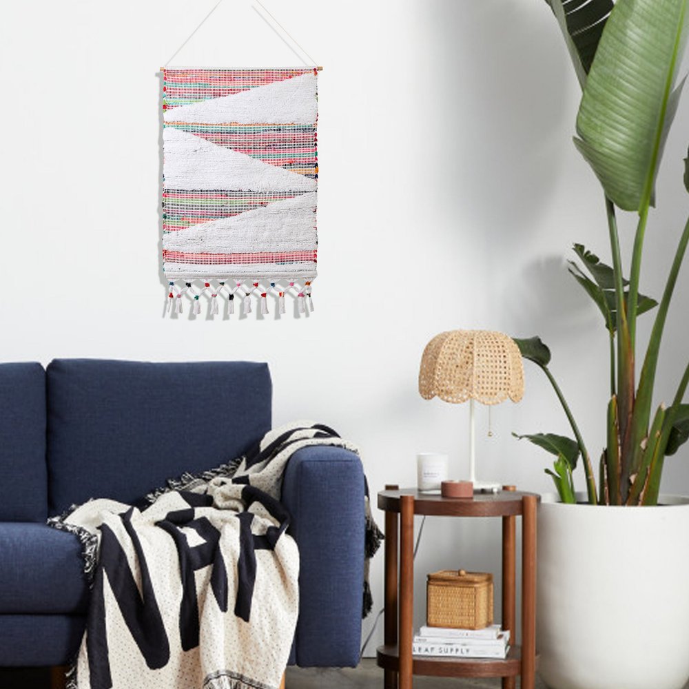 51" X 26" Green Red And White Abstract Wool Hanging Tapestry