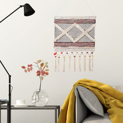 36" X 20" Red And White Geometric Cotton Square Hanging Tapestry