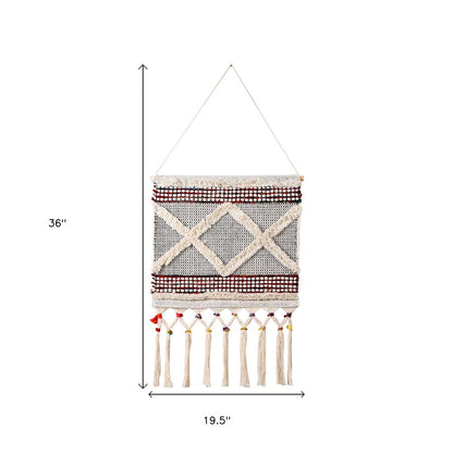 36" X 20" Red And White Geometric Cotton Square Hanging Tapestry