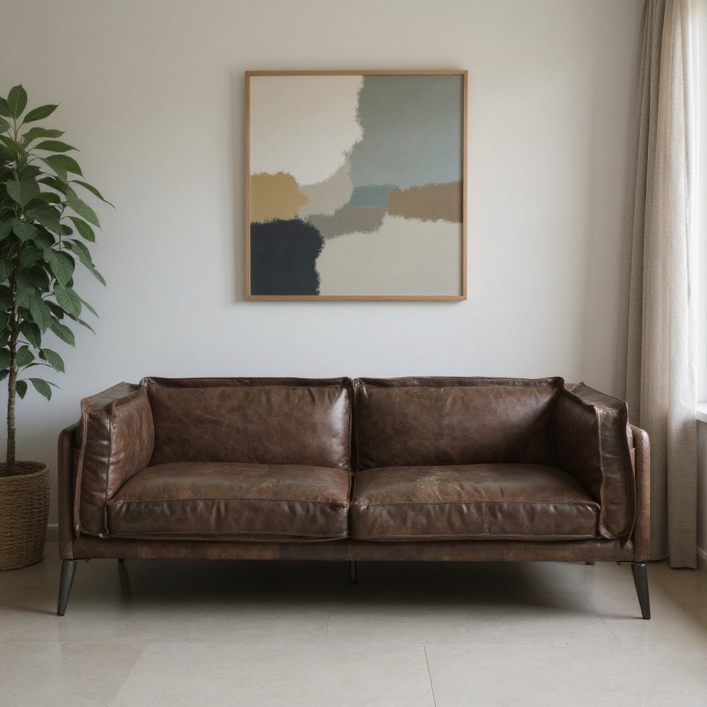 71" Chocolate And Silver Top Grain Leather Loveseat