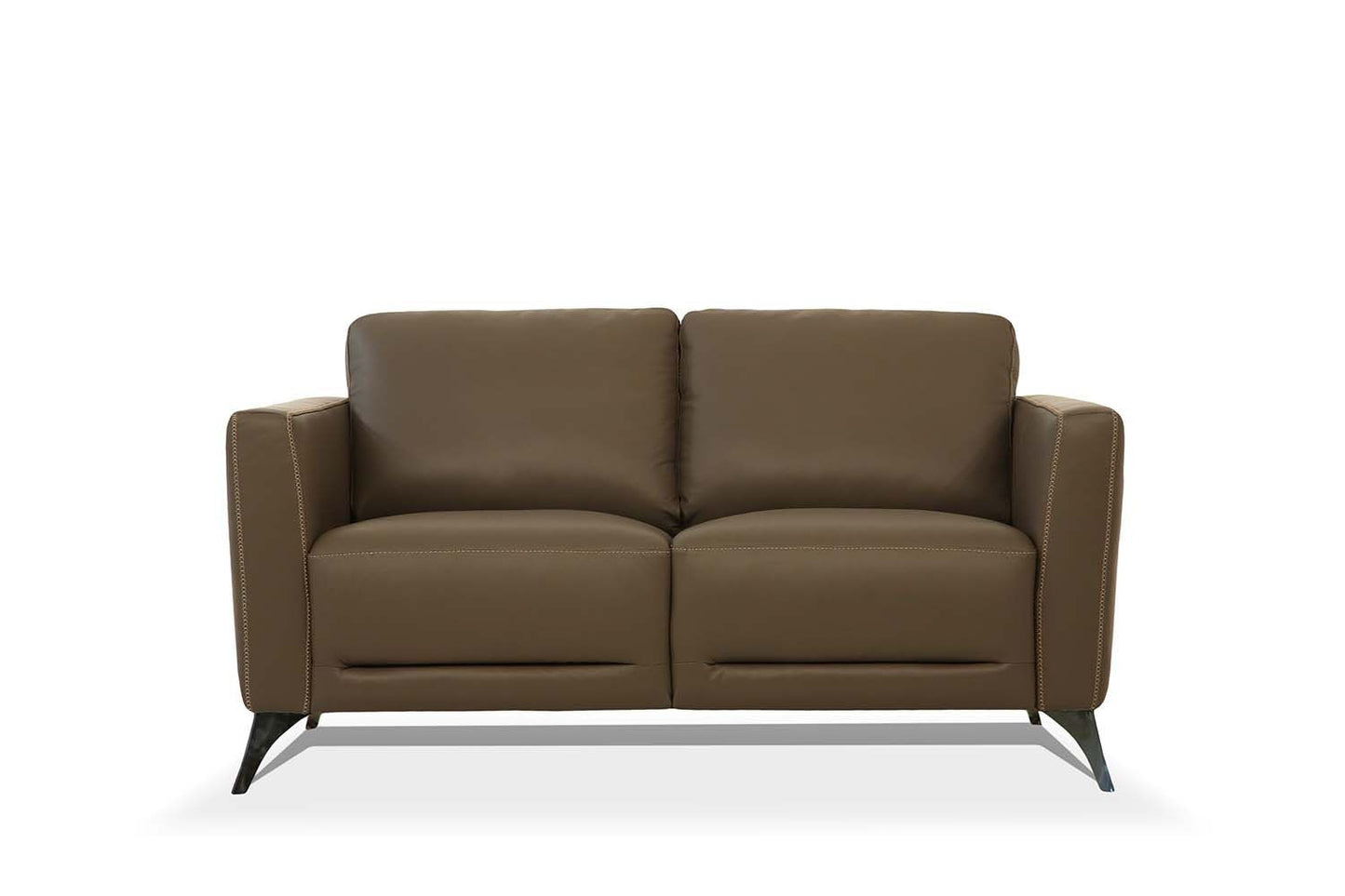 59" Brown And Silver Leather Loveseat