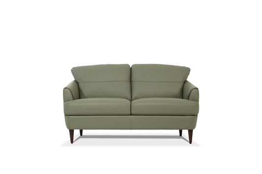 58" Green And Brown Leather Love Seat