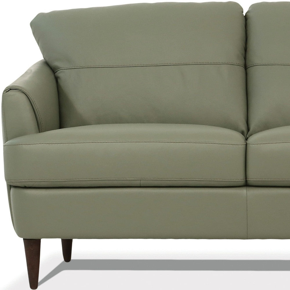 58" Green And Brown Leather Love Seat