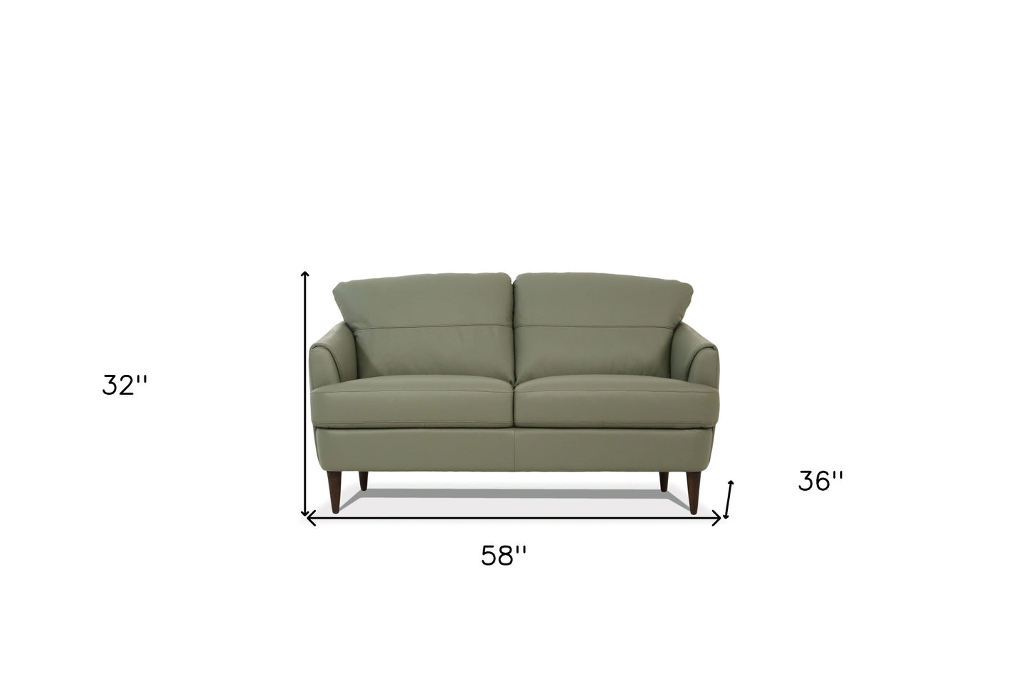 58" Green And Brown Leather Love Seat