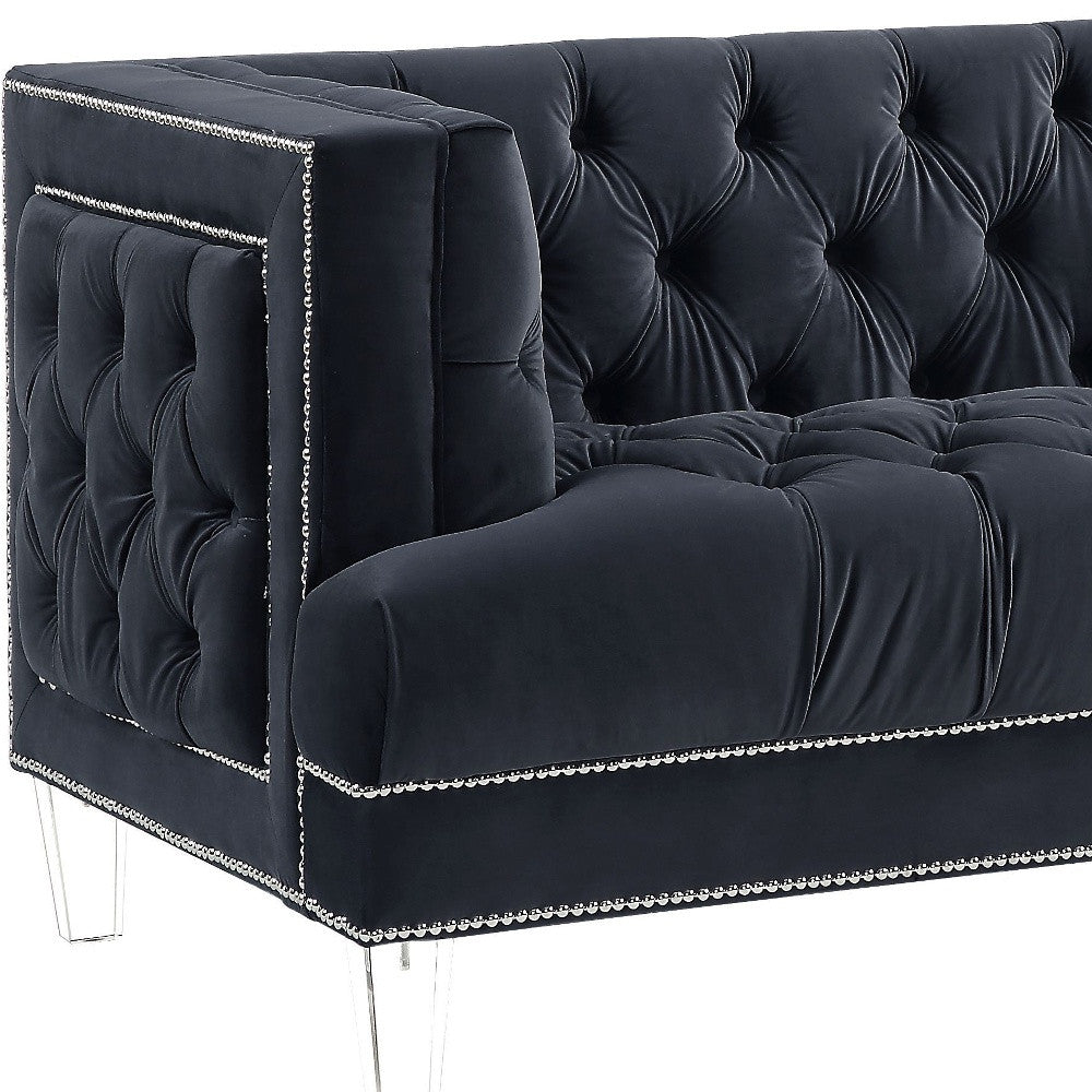 64" Charcoal And Silver Velvet Loveseat