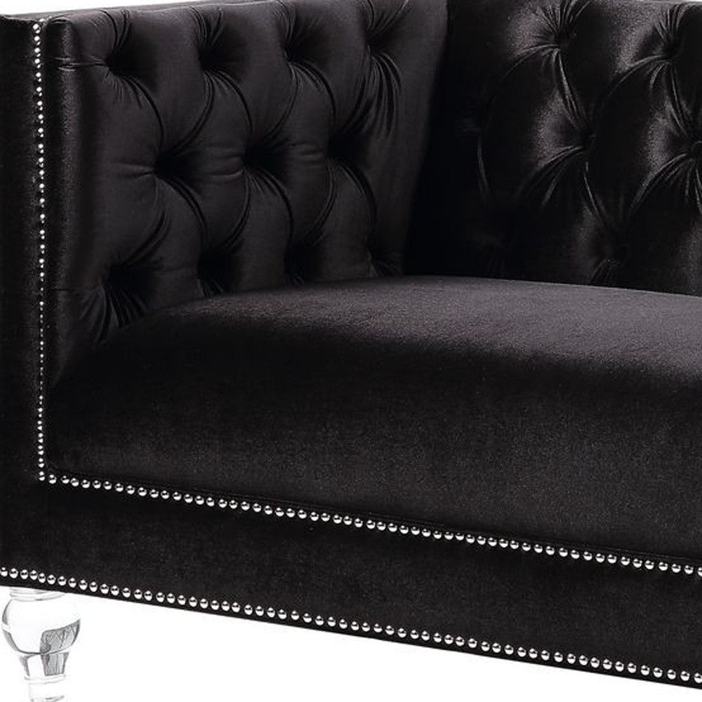 67" Black And Silver Velvet Loveseat and Toss Pillows