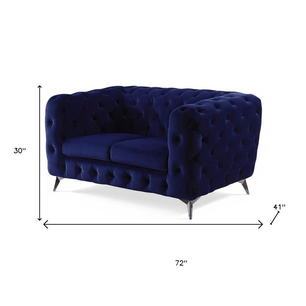 72" blue and silver velvet loveseat
