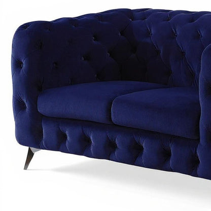 72" Blue And Silver Velvet Loveseat