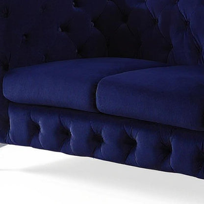 72" Blue And Silver Velvet Loveseat