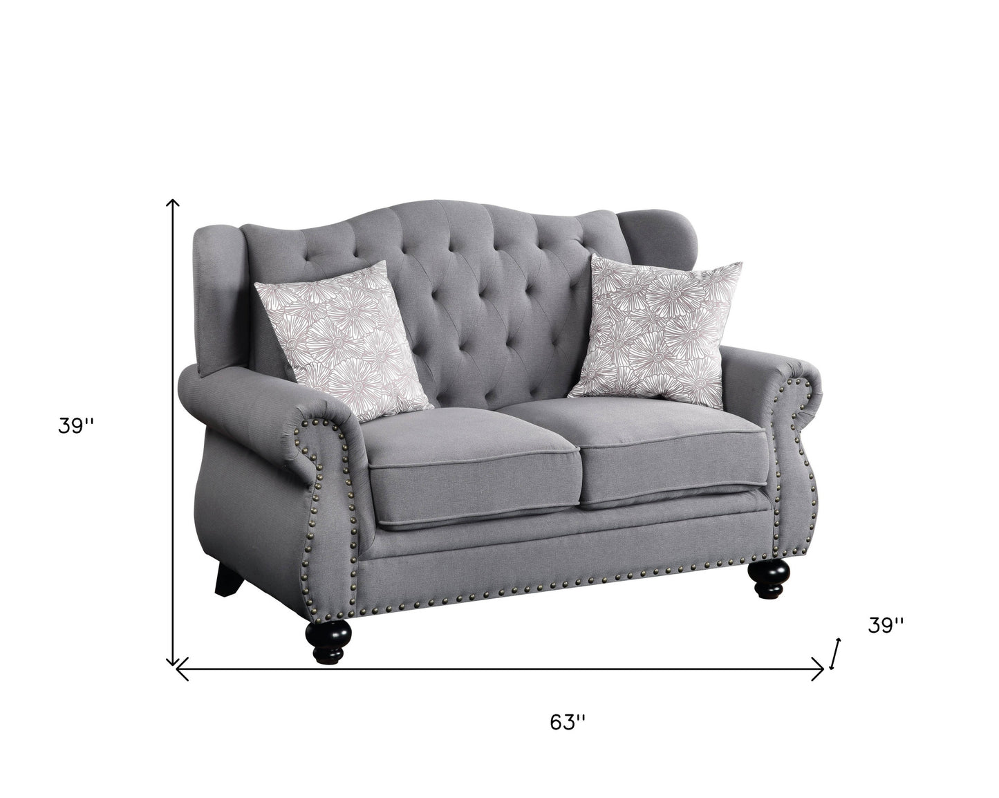 63" Gray And Black Love Seat And Toss Pillows