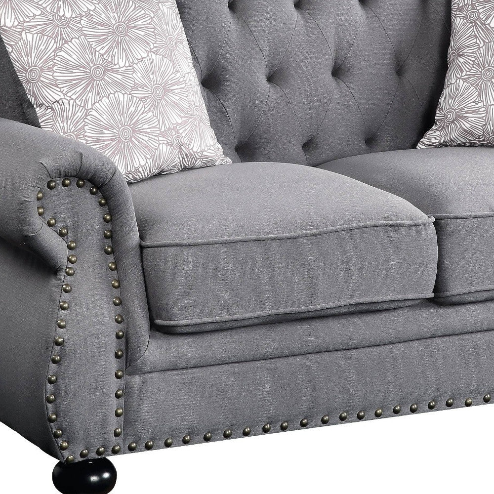 63" Gray And Black Love Seat And Toss Pillows