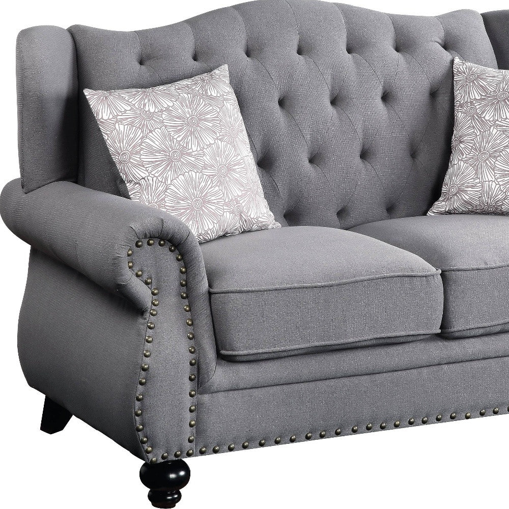 63" Gray And Black Love Seat And Toss Pillows