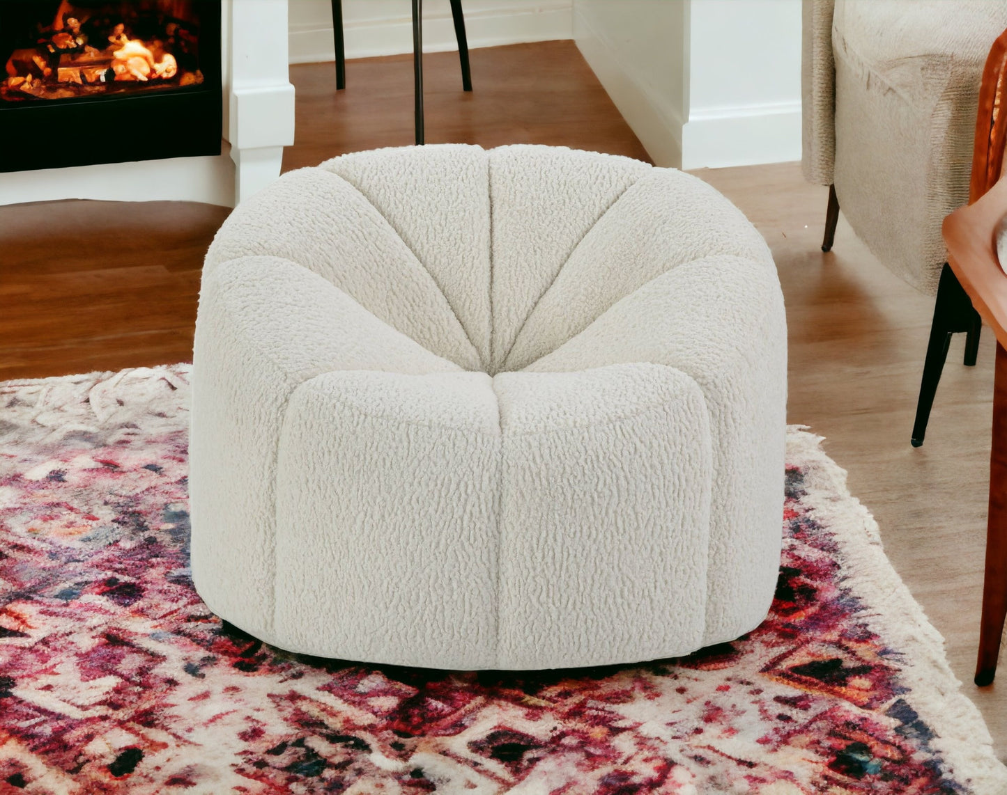 38" White And Black Sherpa Swivel Barrel Chair