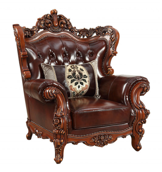 46" Dark Brown and Chocolate Faux Leather Tufted Wingback Chair