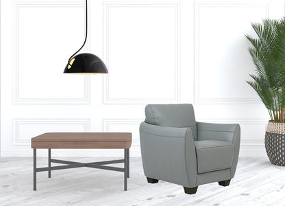 33" Gray and Black Genuine Leather Arm Chair