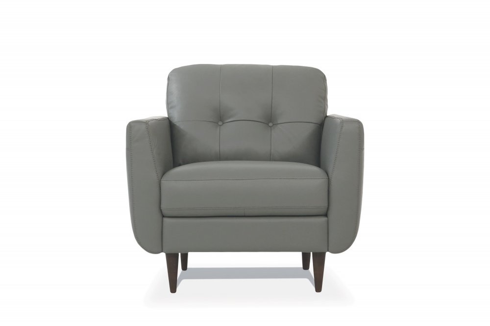 35" Gray and Black Genuine Leather Tufted Arm Chair