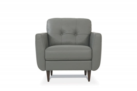 35" Gray and Black Genuine Leather Tufted Arm Chair