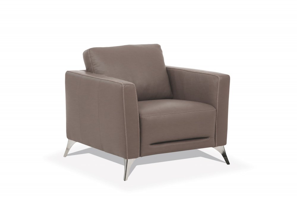35" Taupe and Black Genuine Leather Arm Chair
