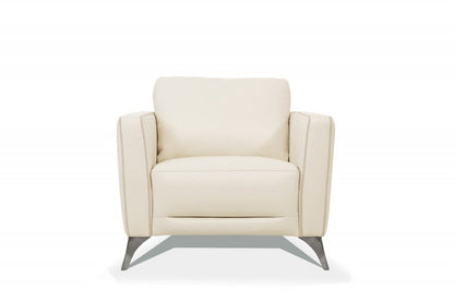 35" Cream and Black Genuine Leather Arm Chair