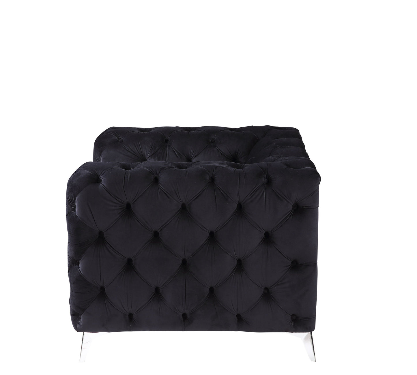 46" Black Velvet And Chrome Tufted Arm Chair