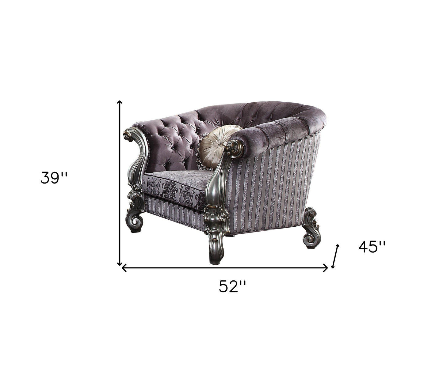 52" Purple and Platinum Velvet Damask Tufted Barrel Chair