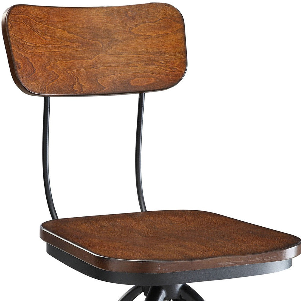 Chestnut And Black Solid Wood And Steel Adjustable Height Swivel Bar Chair