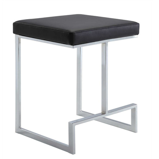 24" Black And Silver Faux Leather And Fabric And Steel Backless Counter Height Bar Chair