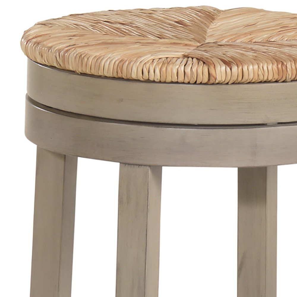 24" Natural and Gray Rush and Solid Wood Backless Counter Height Swivel Bar Chair