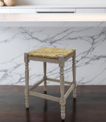 24" Natural And Gray Solid Wood Backless Counter Height Bar Chair