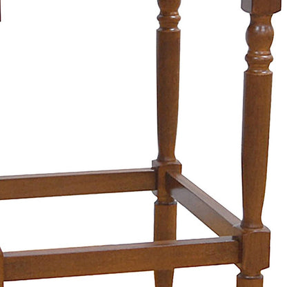 29" Natural And Brown Rush And Solid Wood Backless Bar Height Bar Chair