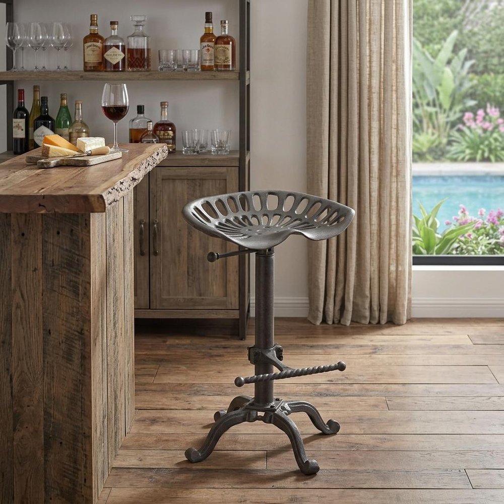 23" Gray Iron Backless Adjustable Height Bar Chair