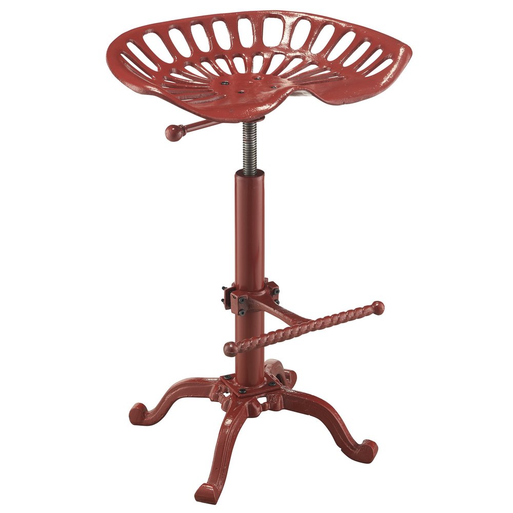 Red Iron Backless Adjustable Height Bar Chair