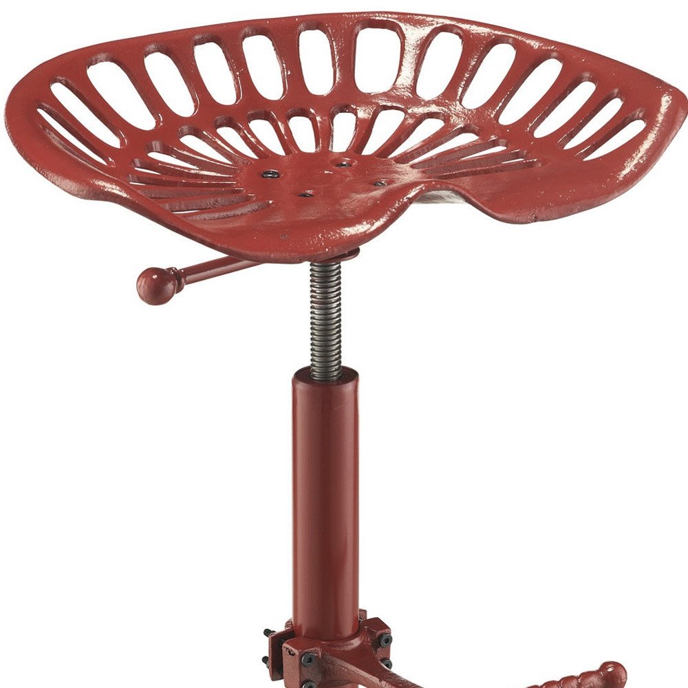 Red Iron Backless Adjustable Height Bar Chair