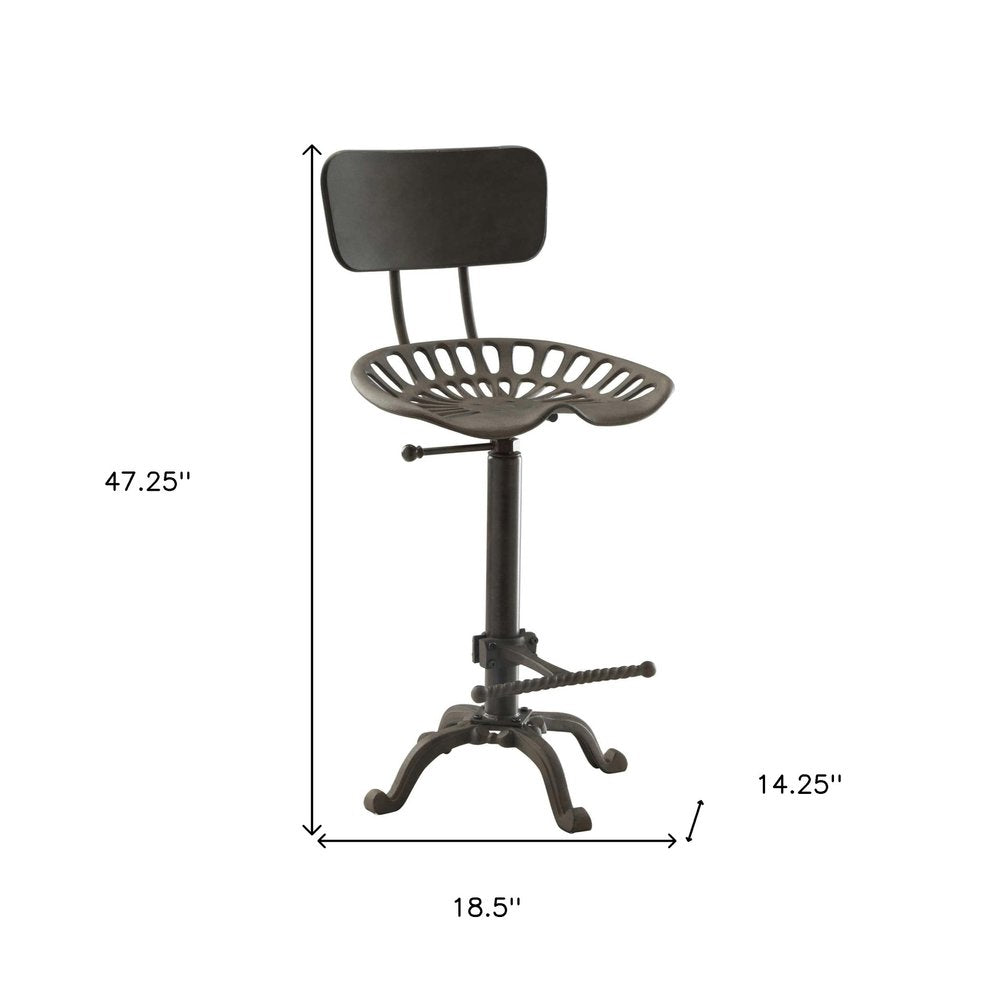Gray Iron Low Back Adjustable Height Bar Chair