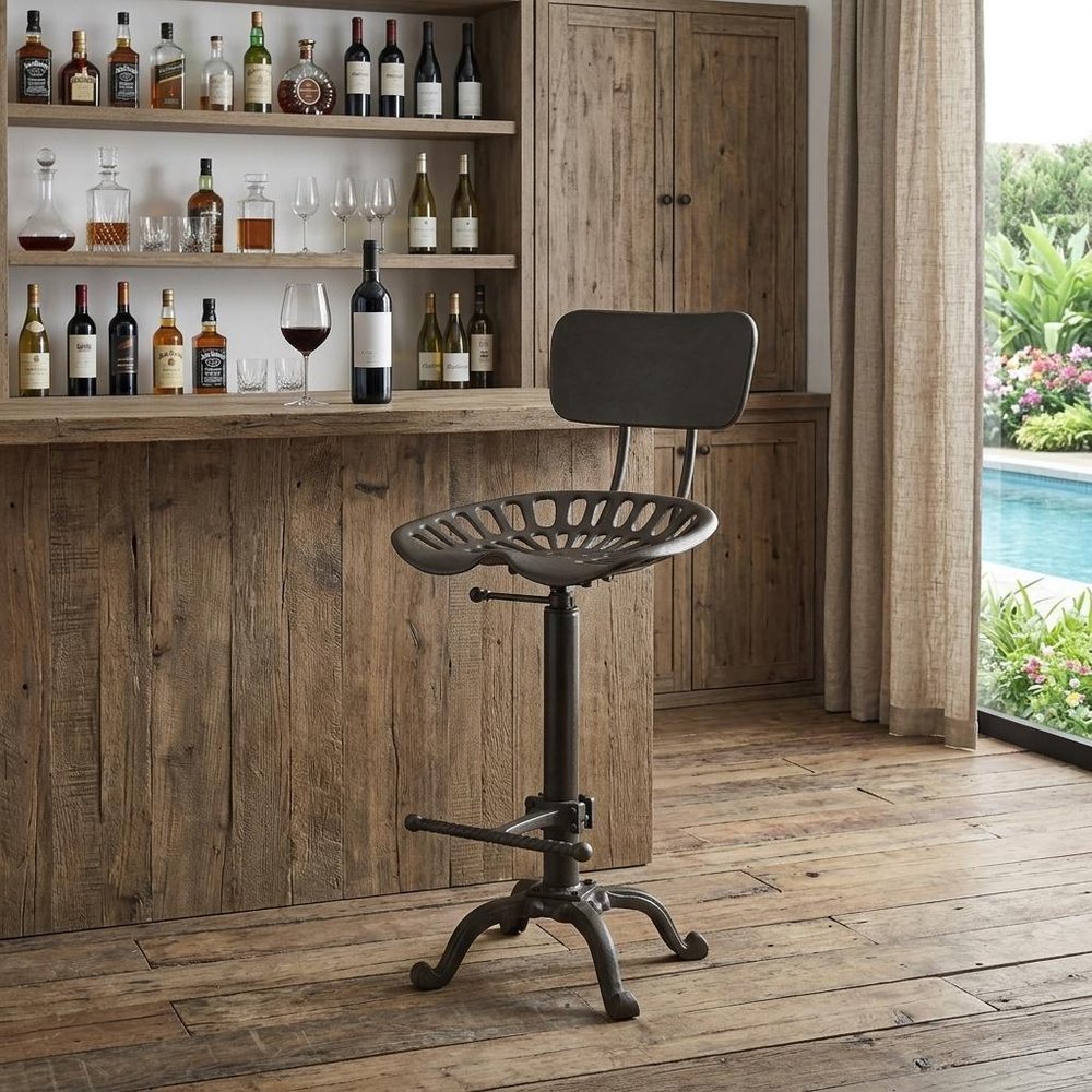 Gray Iron Low Back Adjustable Height Bar Chair