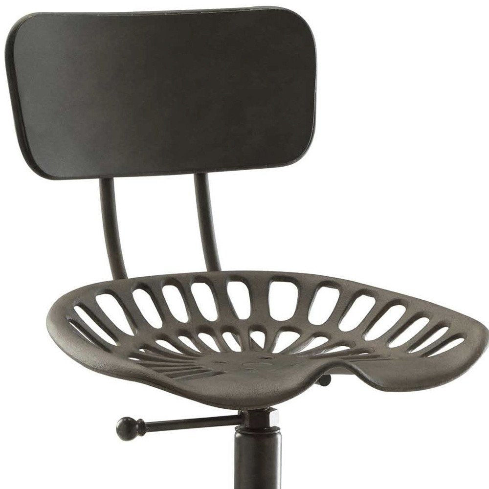 Gray Iron Low Back Adjustable Height Bar Chair
