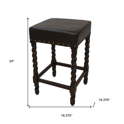 24" Black And Espresso Faux Leather And Fabric And Solid Wood Backless Counter Height Bar Chair