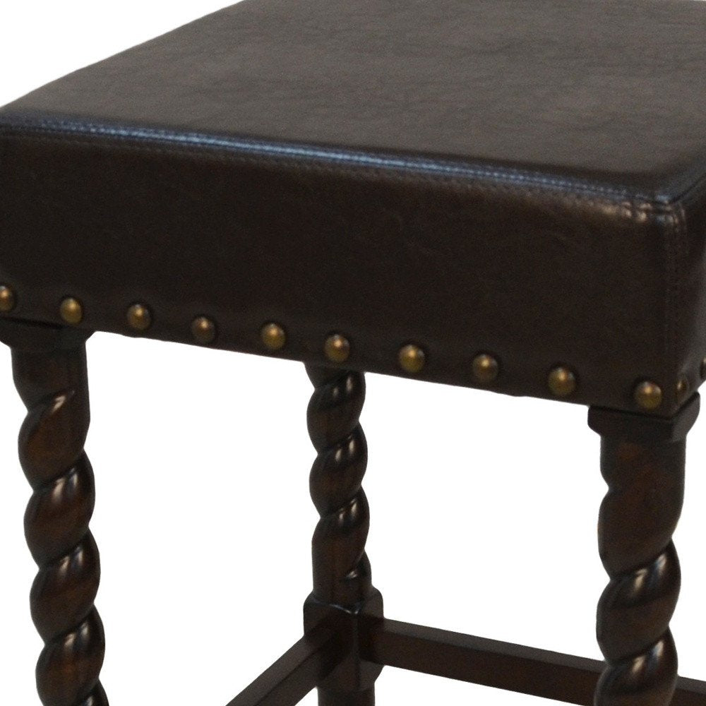 24" Black And Espresso Faux Leather And Fabric And Solid Wood Backless Counter Height Bar Chair