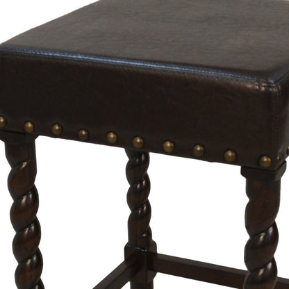 24" Black And Espresso Faux Leather And Fabric And Solid Wood Backless Counter Height Bar Chair