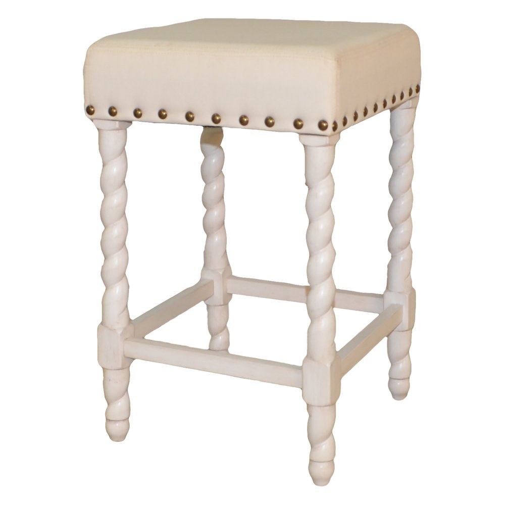 24" Cream And White Fabric And Solid Wood Backless Counter Height Bar Chair
