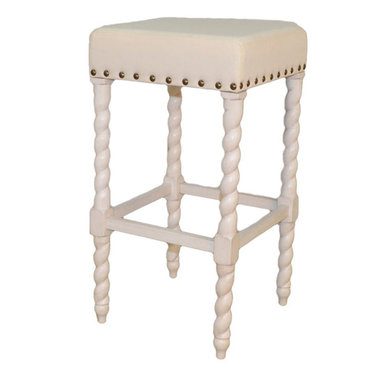 30" Cream And Vanilla Fabric And Solid Wood Backless Bar Height Bar Chair