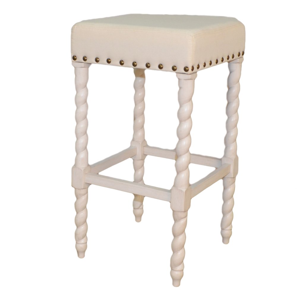 30" Cream And Vanilla Fabric And Solid Wood Backless Bar Height Bar Chair