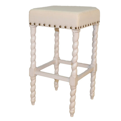 30" Cream And Vanilla Fabric And Solid Wood Backless Bar Height Bar Chair