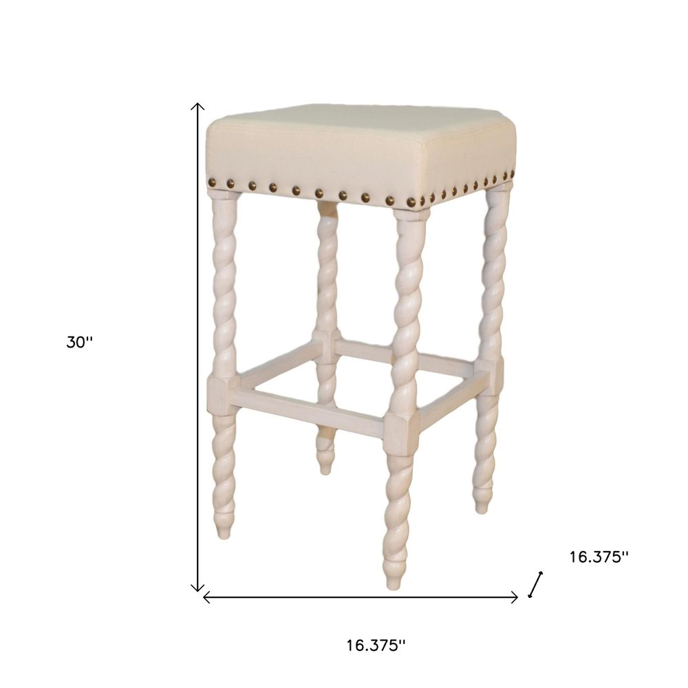 30" Cream And Vanilla Fabric And Solid Wood Backless Bar Height Bar Chair